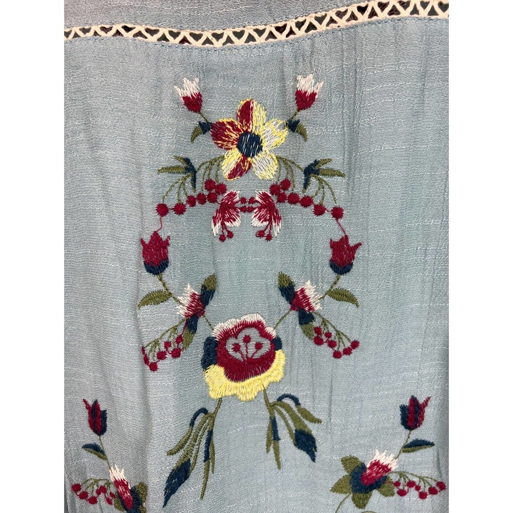 UMGEE light blue boho embroidered lace trim A-line short sleeve dress size L - Picture 4 of 9